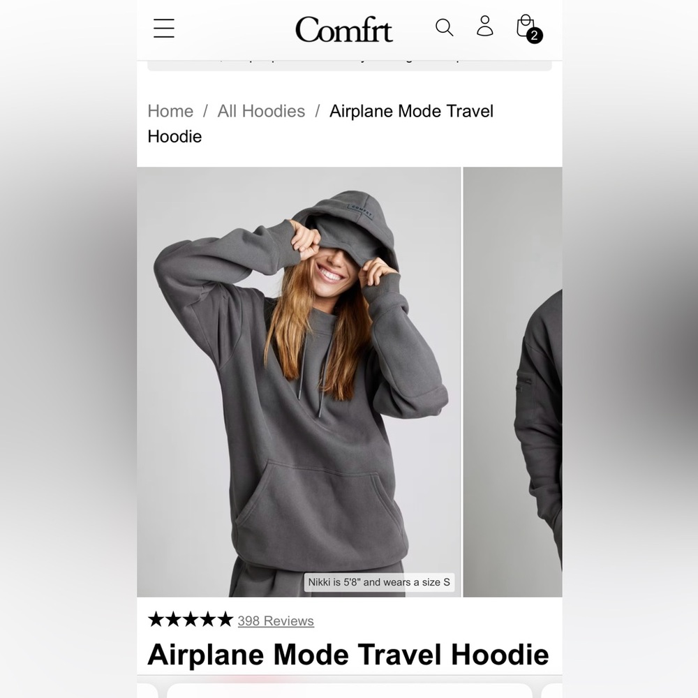 Comfrt Airplane Mode Hoodie, Steel Gray, Large, NWT